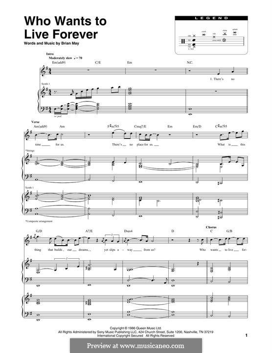 Who Wants to Live Forever? (Queen): Transcribed score by Brian May