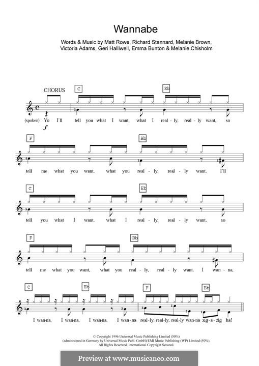 Wannabe (The Spice Girls): Для фортепиано by Emma Bunton, Geri Halliwell, Matt Rowe, Melanie Brown, Melanie C, Richard Stannard, Victoria Adams