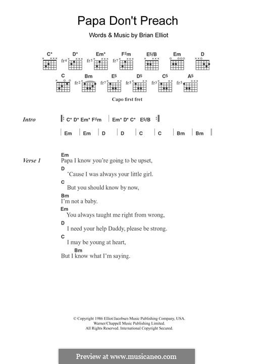 Papa Don't Preach (Madonna): Lyrics and guitar chords by Brian Elliot
