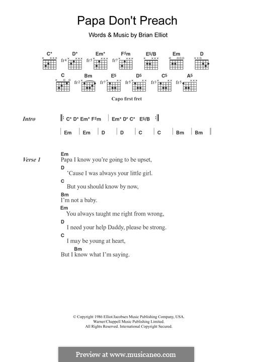 Papa Don't Preach (Madonna): Lyrics and guitar chords by Brian Elliot