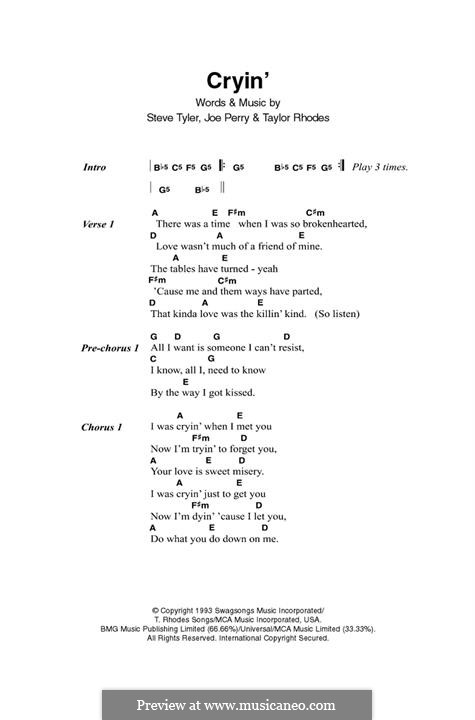 Cryin' (Aerosmith): Lyrics and guitar chords by Joe Perry, Steven Tyler, Taylor Rhodes