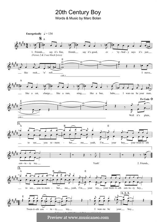 20th Century Boy (T Rex): Для клавишного инструмента by Marc Bolan