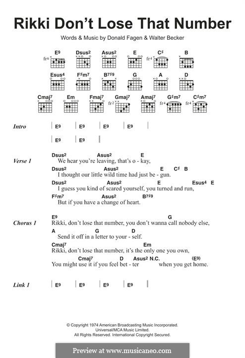 Rikki Don't Lose That Number (Steely Dan): Гитарная табулатура by Donald Fagen, Walter Becker