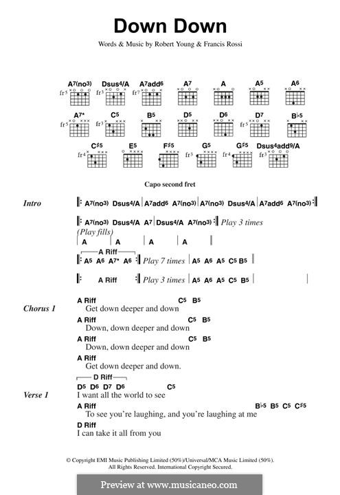 Down Down (Status Quo): Lyrics and guitar chords by Robert Young, Francis Rossi