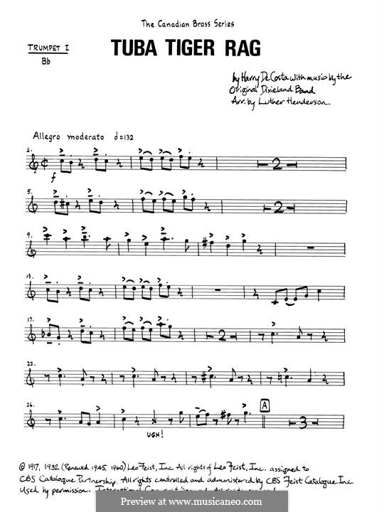 Tuba Tiger Rag: Bb Trumpet 1 part by Unknown