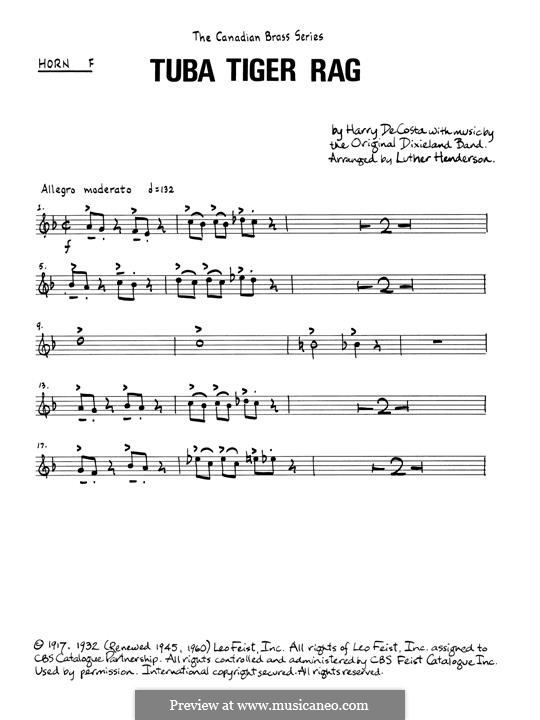 Tuba Tiger Rag: Horn in F part by Unknown