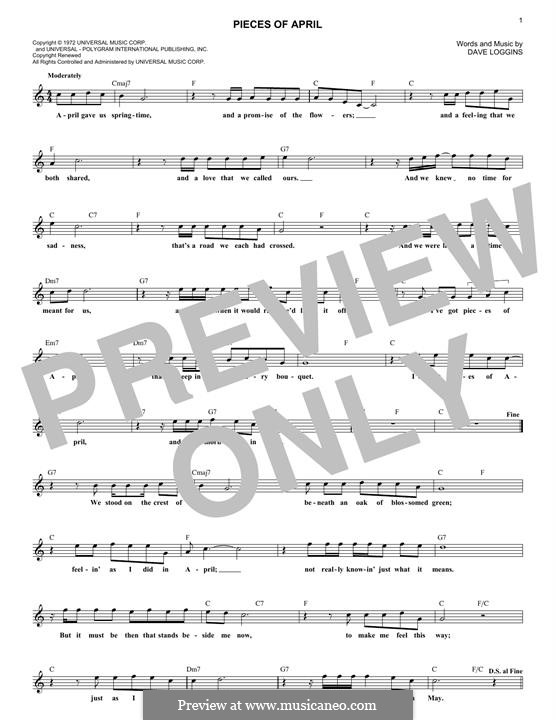 Pieces of April (Three Dog Night): Для клавишного инструмента by Dave Loggins