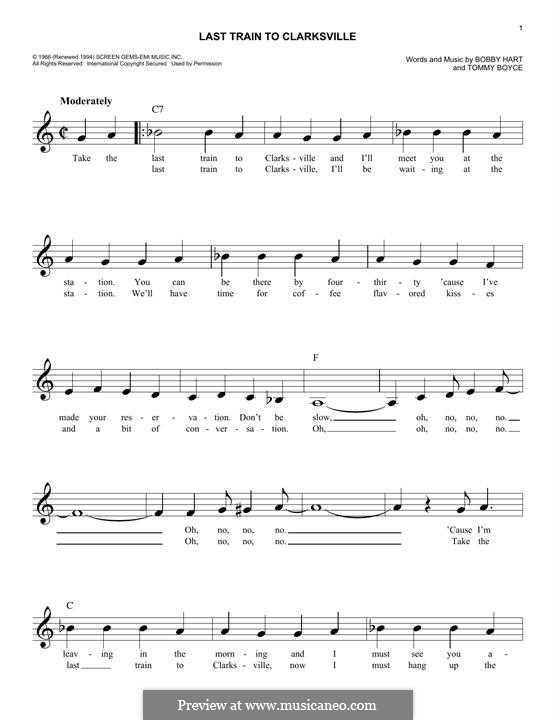 Last Train to Clarksville (The Monkees): Для клавишного инструмента by Bobby Hart, Tommy Boyce