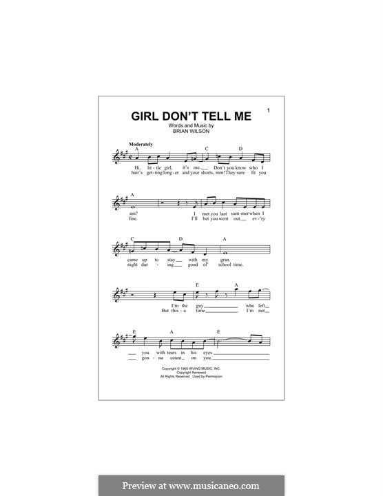 Girl Don't Tell Me (The Beach Boys): Для клавишного инструмента by Brian Wilson