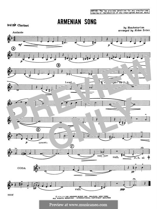 Armenian Song: 3rd Bb Clarinet part by Арам Хачатурян