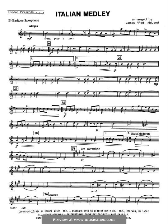 Italian Medley: For saxophones – Eb Baritone Saxophone part by Unknown (works before 1850)