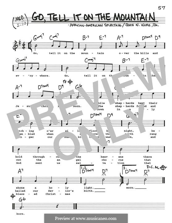 Go, Tell it on the Mountain (Printable Scores): Мелодия by folklore