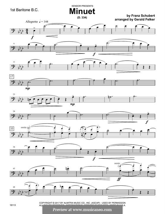 Менуэт для фортепиано ля мажор, D.334: 1st Baritone B.C. part by Франц Шуберт