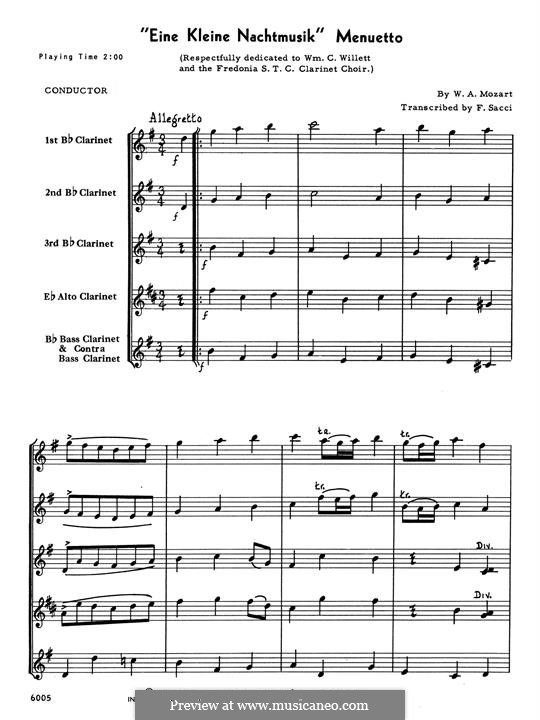 Менуэт: For clarinet quartet – full score by Вольфганг Амадей Моцарт