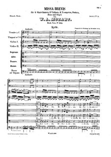 Месса No.12 до мажор (Missa brevis No.8) 'Organ Solo', K.259: Партитура by Вольфганг Амадей Моцарт