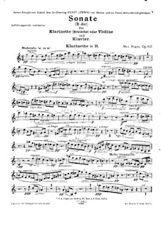 Соната для кларнета (альта или скрипки) и фортепиано No.3 си-бемоль мажор, Op.107: Партия кларнета by Макс Регер