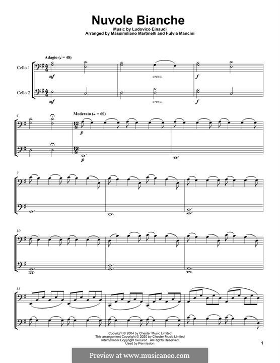Nuvole Bianche: For two cellos (Mr & Mrs Cello) by Ludovico Einaudi