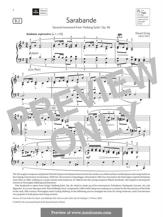 Из времен Хольберга, Op.40: Sarabande, for piano by Эдвард Григ