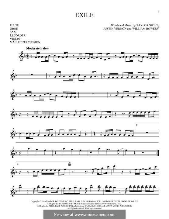 Exile (feat. Bon Iver): Для флейты by Justin Vernon, Taylor Swift, William Bowery