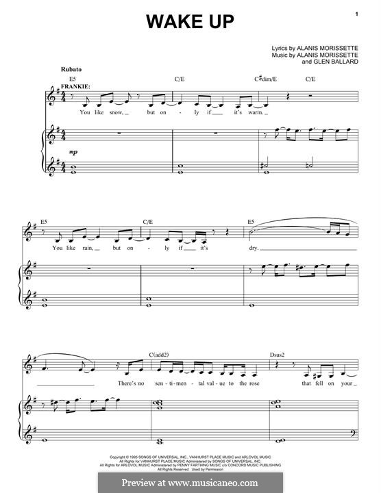Wake Up (from Jagged Little Pill The Musical): Для голоса и фортепиано by Alanis Morissette, Glen Ballard