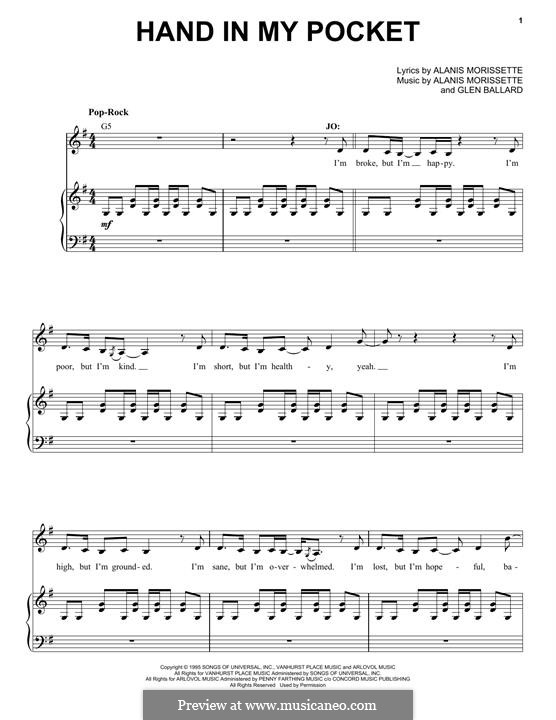 Hand In My Pocket (from Jagged Little Pill The Musical): Для голоса и фортепиано by Alanis Morissette, Glen Ballard