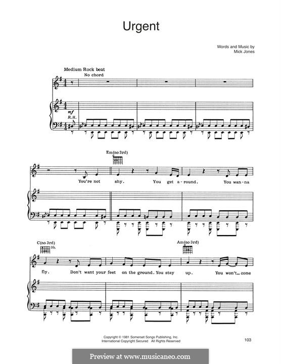 Urgent (Foreigner): Для голоса и фортепиано (или гитары) by Mick Jones