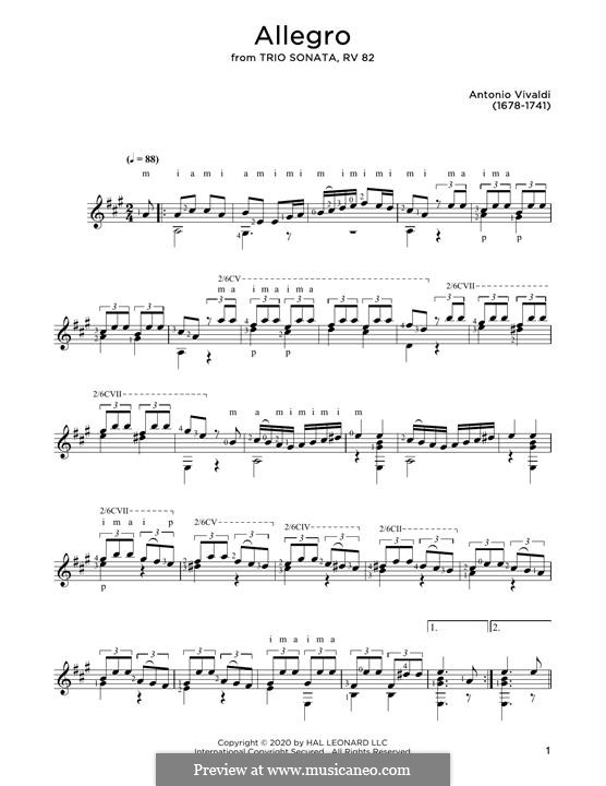 Violin Concerto No.1 in E Major 'La primavera' (Printable Scores), RV 269: Movement 1 Allegro, for guitar by Антонио Вивальди