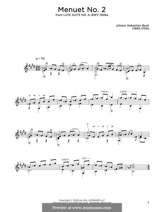 Сюита для лютни ми мажор, BWV 1006a: Menuet No.2, for guitar by Иоганн Себастьян Бах