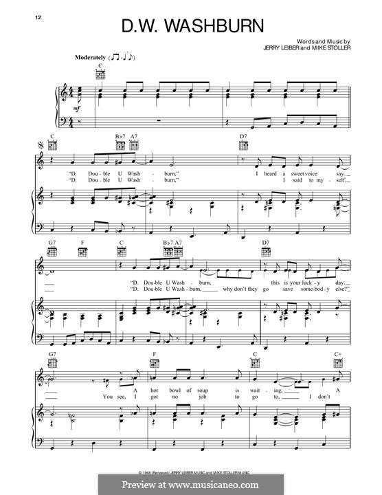 D.W. Washburn (The Monkees): Для голоса и фортепиано (или гитары) by Jerry Leiber, Mike Stoller