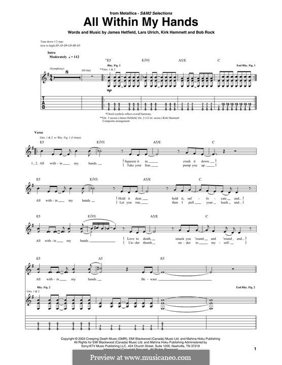 All Within My Hands (Metallica): Для гитары by Bob Rock, James Hetfield, Kirk Hammett, Lars Ulrich
