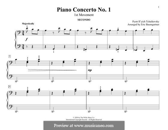 Концерт для фортепиано с оркестром No.1 си-бемоль минор, TH 55 Op.23: Movement I (Theme), for piano four hands by Петр Чайковский
