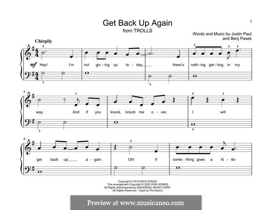 Get Back Up Again (from Trolls): Для фортепиано by Justin Paul, Benj Pasek