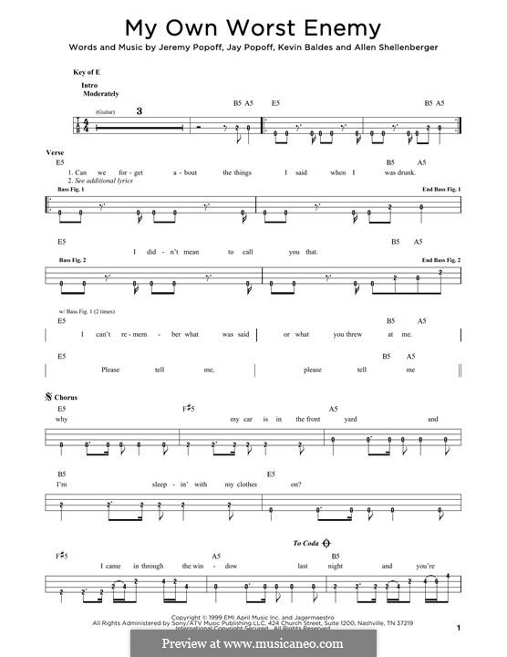My Own Worst Enemy (Lit): Для бас-гитары by Allen Shellenberger, Jay Popoff, Jeremy Popoff