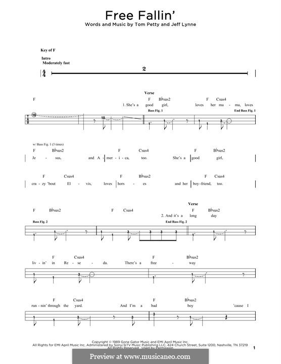 Free Fallin': Для бас-гитары с табулатурой by Jeff Lynne