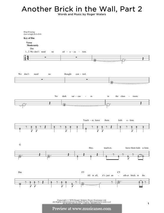 Another Brick in the Wall: Part II, for bass guitar with tab by Roger Waters