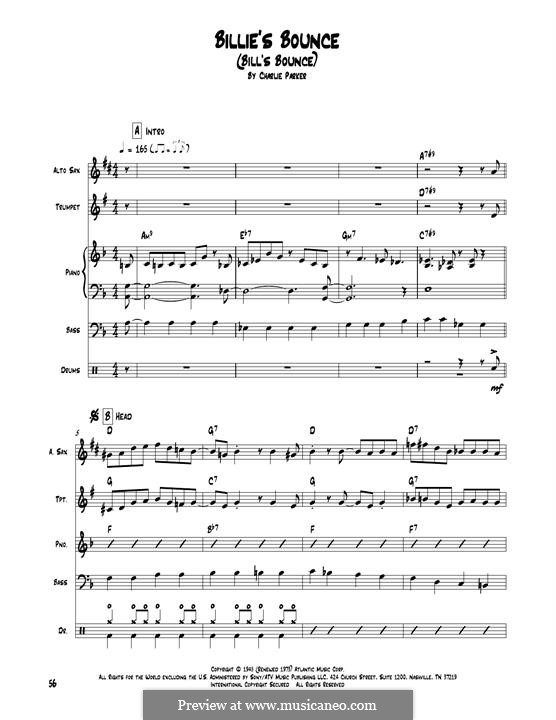 Billie's Bounce (Bill's Bounce): Transcribed score by Charlie Parker