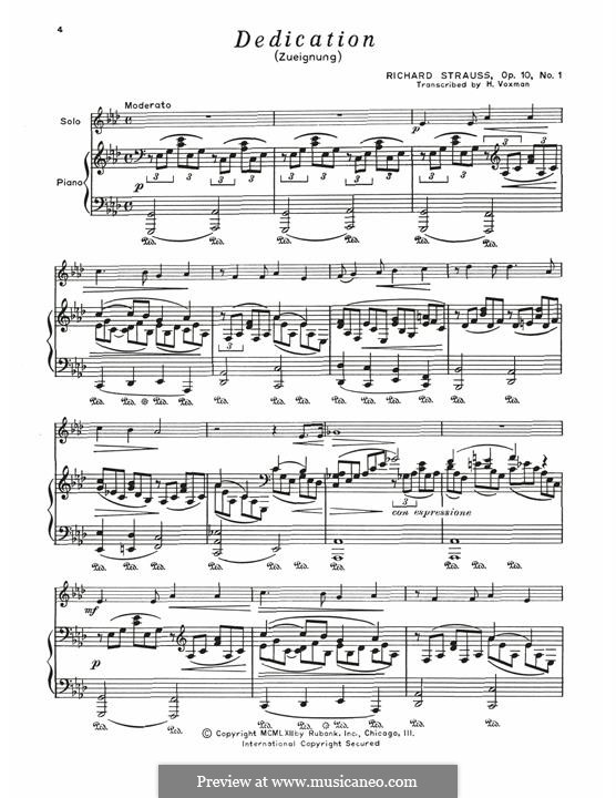 No.1 Zueignung: For baritone horn and piano by Рихард Штраус