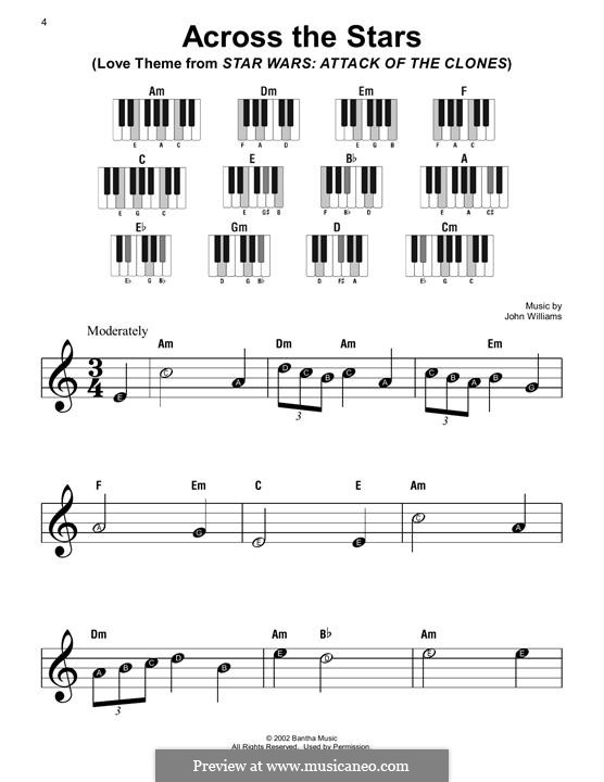 Across The Stars (from Star Wars: Attack Of The Clones): For piano (love theme) by John Williams