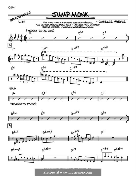 Jump Monk: Melody line (reharmonized version) by Charles Mingus
