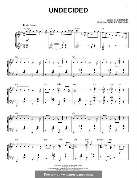 Undecided (Ella Fitzgerald): Для фортепиано (jazz version) by Charles Shavers