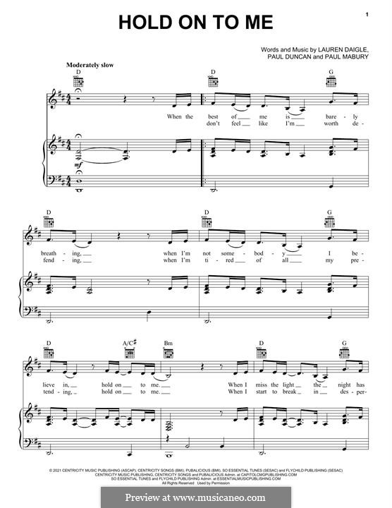 Hold On To Me (Lauren Daigle): Для голоса и фортепиано (или гитары) by Paul Mabury, Paul Duncan