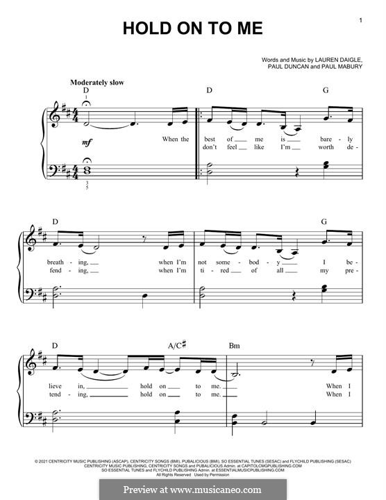 Hold On To Me (Lauren Daigle): Для фортепиано by Paul Mabury, Paul Duncan