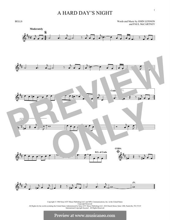 A Hard Day's Night (The Beatles): For glockenspiel by John Lennon, Paul McCartney