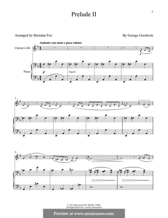 Три прелюдии для фортепиано: Prelude No.2, for clarinet and piano by Джордж Гершвин
