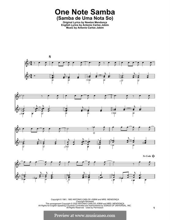 One Note Samba (Samba De Uma Nota): Для гитары by Antonio Carlos Jobim