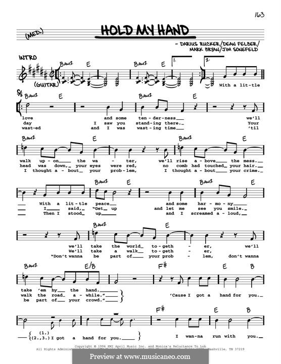 Hold My Hand (Hootie & The Blowfish): Мелодия by Darius Carlos Rucker, Everett Dean Felber, James George Sonefeld, Mark William Bryan