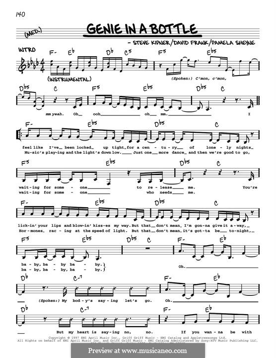 Genie in a Bottle (Christina Aguilera): Мелодия by David Frank, Pamela Sheyne, Stephen Alan Kipner