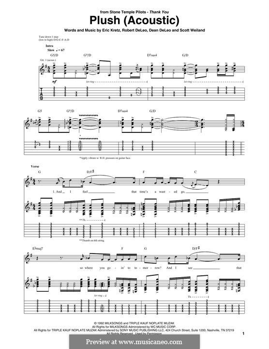 Plush (Stone Temple Pilots): For acoustic guitar by Dean DeLeo, Eric Kretz, Robert DeLeo, Scott Weiland