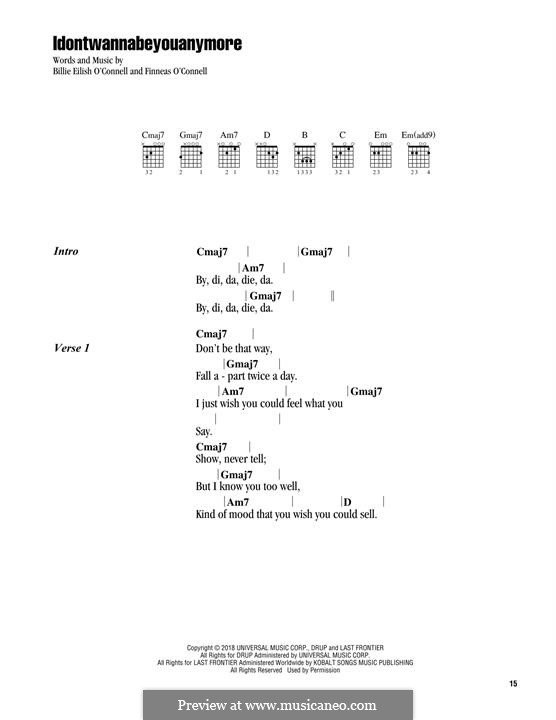 Idontwannabeyouanymore: For lyrics and guitar chords by Finneas O'Connell, Billie Eilish