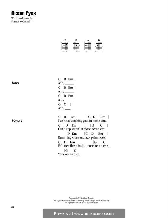 Ocean Eyes (Billie Eilish): For lyrics and guitar chords by Finneas O'Connell